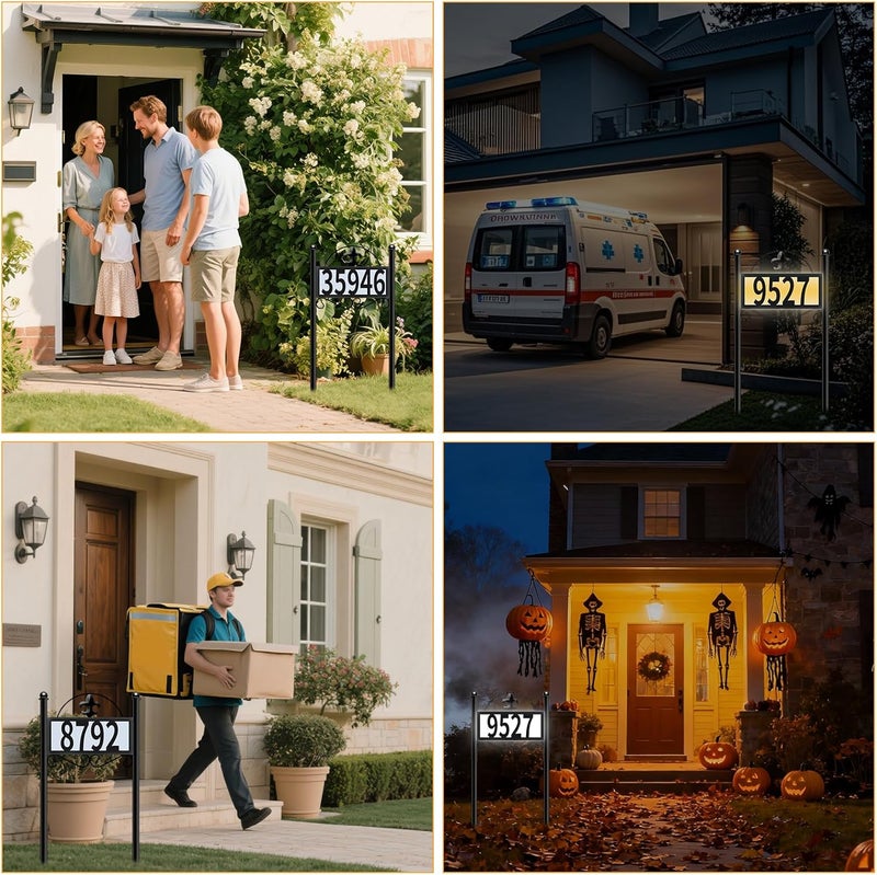 DoinMaster Solar Metal Address Signs for Yard with 50 Customizable House Numbers for Outside - Any Combination, with Warm White & Cold White, Weather-Resistant Solar-Powered LED Illuminated Address Plaques (Double Stake Item) - Image 3